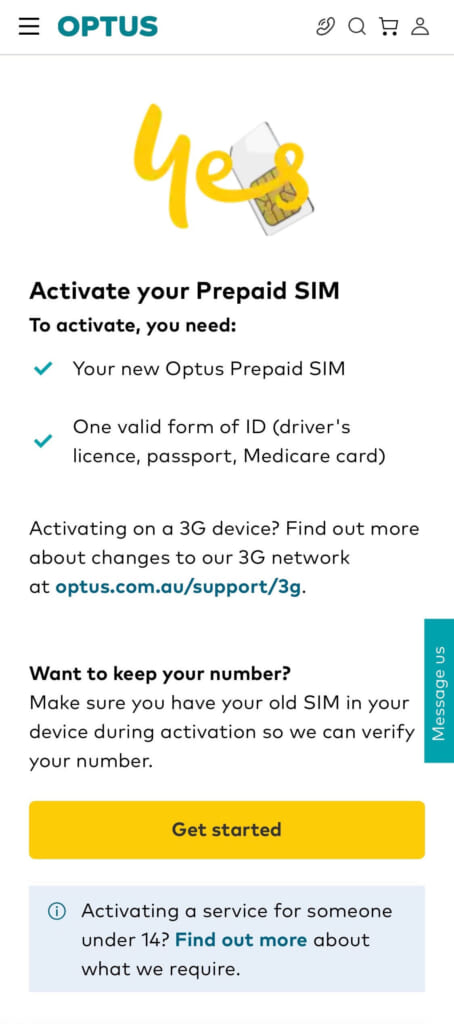 Optus SIMカード有効化