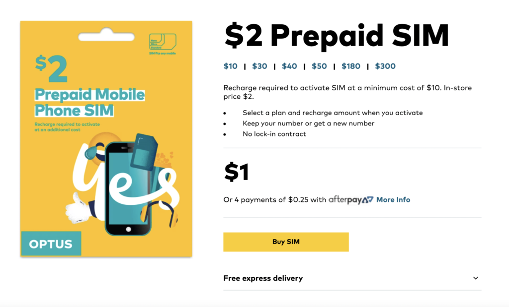 Optus SIMカード有効化
